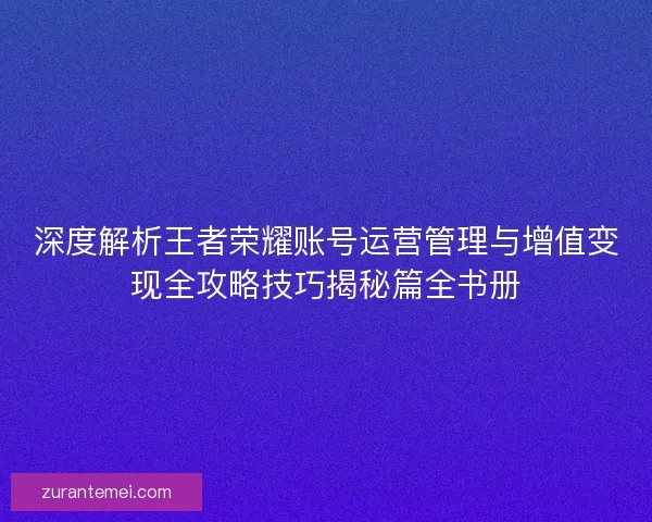 深度解析王者荣耀账号运营管理与增值变现全攻略技巧揭秘篇全书册 深度解析王者荣耀账号运营管理与增值变现全攻略技巧揭秘篇全书册